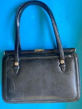 Borsetta con manici in rettile borsa vintage in pelle di lucertola nero lucido