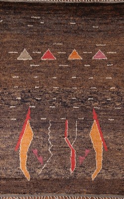 Brown Moroccan Area Rug 6x10 Hand-knotted Wool Abstract Carpet for Any Room