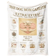 Dog Mom Blanket 60x50 Inch Paw Print Heart Pup Throw Beige Flannel Soft