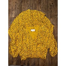 ANTHROPOLOGIE Printed Smocked Marigold Midi Dress Yellow Dolman Sleeve Size XS