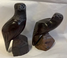 Pair of Wood Hand Carved Eagle Sculpture Figurines 5" and 6"