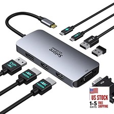 USB C Docking Station Dual HDMI Monitor Adapter, Selore USB C Hub 3 Gray