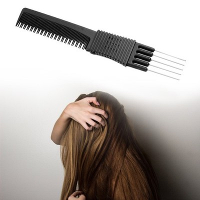 Schwarzer Kohlefaser -statischer Stahldraht Clip Comb -Schwanzkamm Haarwerkzeug