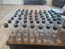 4 Oz Clear Plastic PET Bottles with Black Disc Top Caps, Refillable Qty 60