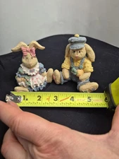 Vintage 1990s Sitting Bunnies Couple  Resin  Country Bunnies