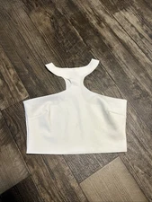 Commando Y Front Crop Top White Large Bra Womens Sexy Athletic Neoprene