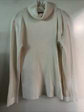 DKNY Women  s NWT Ivy White Ribbed Lg Sleeve Turtleneck Swtr Retail 69 Sz XL New