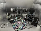 Beautiful Vintage Black and Iridescent Silver Tones Costume Jewelry Lot