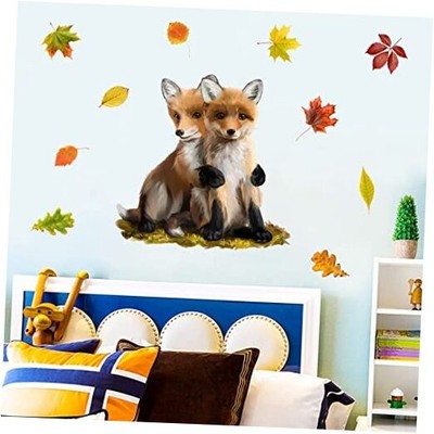 Watercolor Wall Sticker DIY Maple Leaf Wall Decal Peel & Stick Kids Bedroom Fox