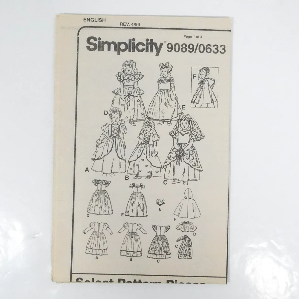 Simplicity 9089 Child Costume Princess Bride Pattern Size 2-6 Uncut Fairytale - Image 3 of 4