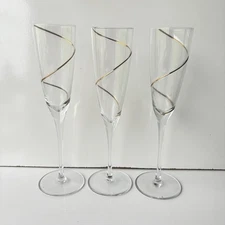 Crate & Barrel Fluted Champagne Gold Strata Swirl Glasses Lot Of 3