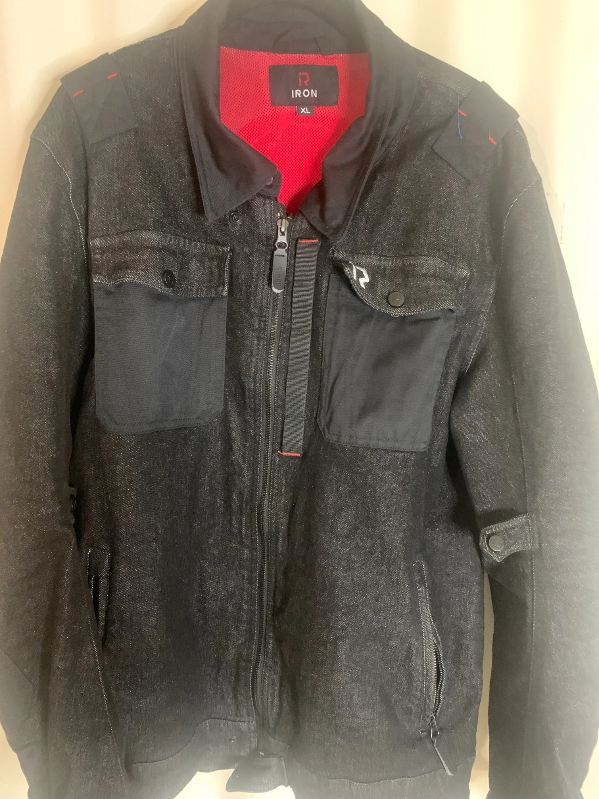 Mens Rideiron Classic Denim Motorcycle Jacket Men’s XL Black Biker Riding Jacket - product detail image 2