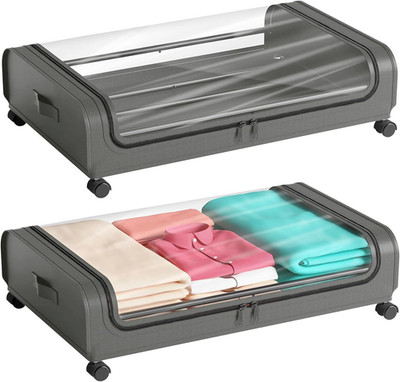Unterbett Aufbewahrungsbox 2 Stück Unterbettkommode Mit Rollen Deckel 48L Metall