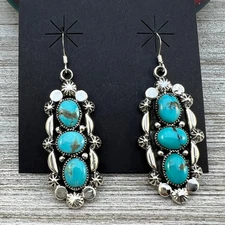 Kingman turquoise dangle earrings sterling silver turquoise Emerson Delgarito 4