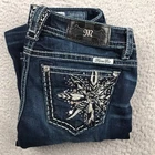 Miss Me Jeans Womens 30 (32x32) Signature Straight Embellished Dark Wash Denim
