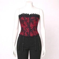Vintage Fredericks of Hollywood Red Black Lace Garter Corset Top 34 Style Goth
