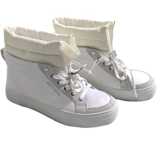 Skechers White Leather ALBA Puffer Jacket Lining Rise Fit Zipper Hightops Wms Gr.10 - Bild 3 von 14