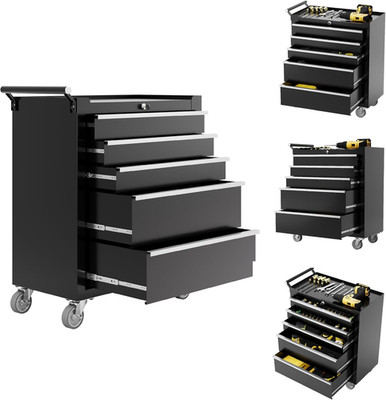 Portable 5-Drawer Rolling Tool Chest with Lock & Wheels - Heavy Duty Organizer