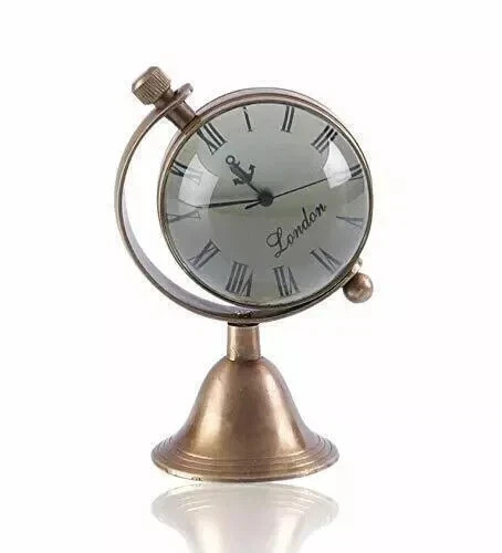 Antique Brass Analogue Clock Small Table Top Clock Vintage Look Decor Gift