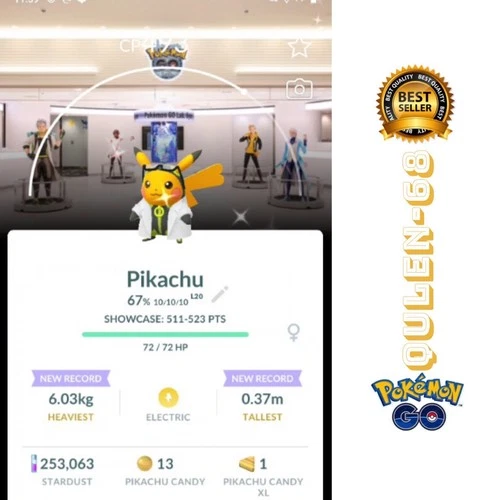 Shiny Professor willow’s assistant Pikachu- Female-Lab center BG -trade or P"T C