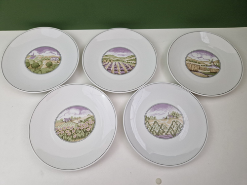 PORCELAINE D'AUTEUIL JACQUES LOBJOY PROVENCE LAVENDER FIELDS 7½" side plates x 5 - Picture 2 of 9