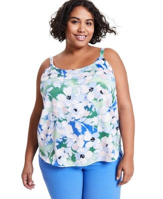 Bar III Plus Size Floral Spaghetti-Str Deft Blue Multi 2X