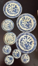 Lot of Vintage Tin Toy Blue Willow Plates Mid-Century Childrens Tea Set