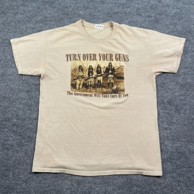 2nd Amendment Native-American ''Turn Over Your Guns'' Shirt Large 21x26 Beige