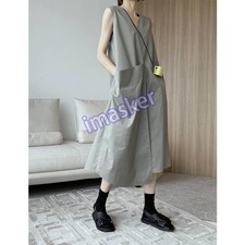 Women's  Style Pocket Sleeveless Loose Design Casual Japanese Dress