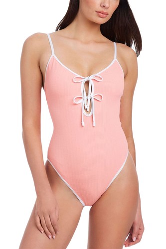 Sanctuary Womens Key Item Stay Connected Tie-Front Swimsuit Medium Cherry - NWT Sanctuary Womens Key Item Stay Connected Tie-Front Swimsuit Medium Cherry - NWT