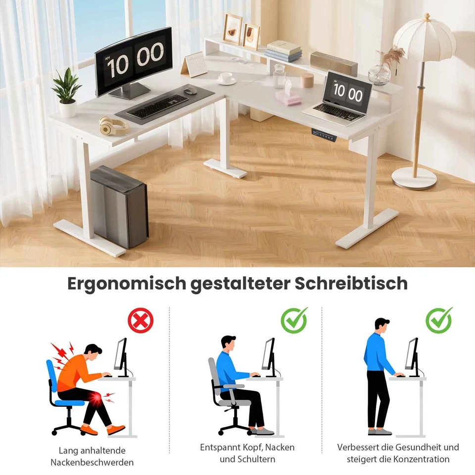 Höhenverstellbarer Schreibtisch L Form Elektrisch Dual-Motor 2-Fach-Teleskop - Bild 3 von 4