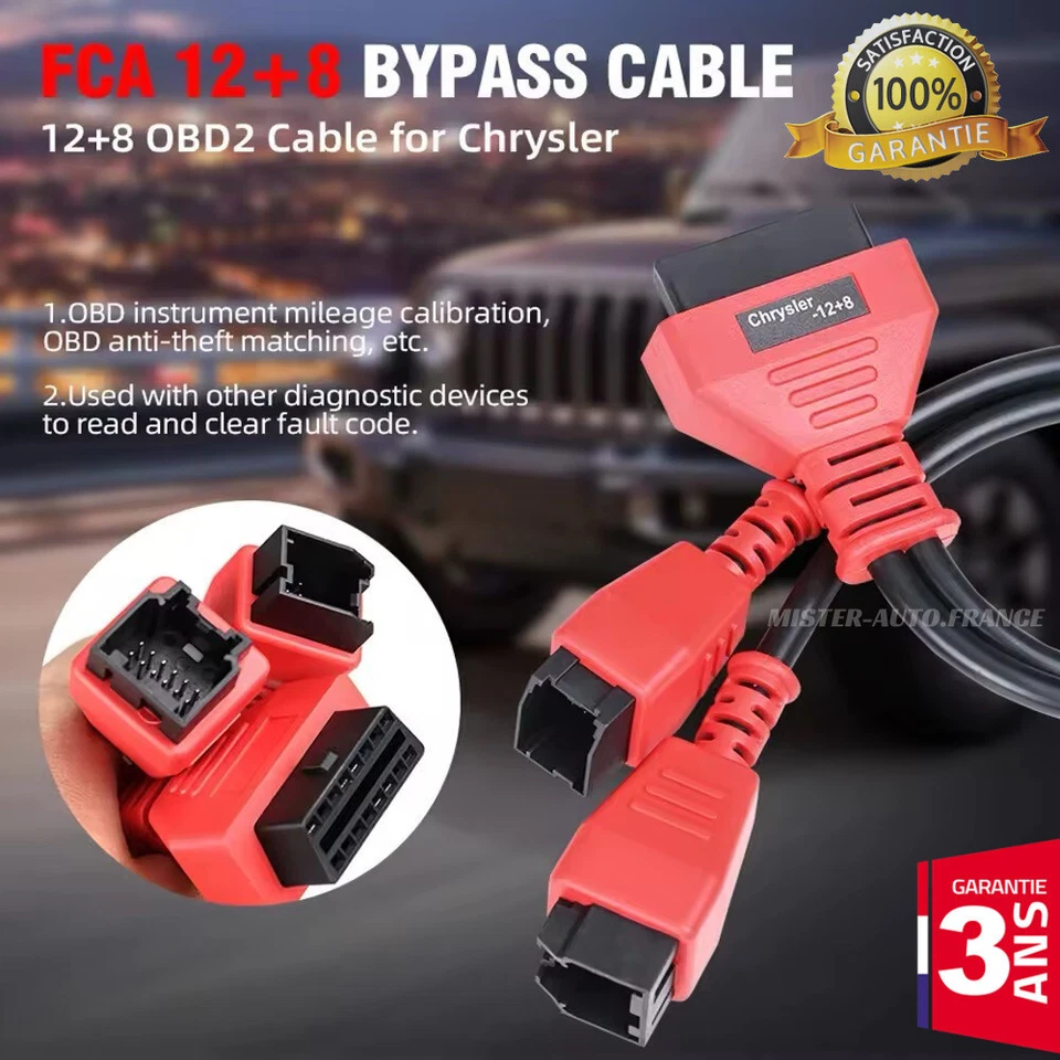 CABLE PASSERELLE OBD2 POUR FIAT JEEP CHRYSLER FCA OBD SGW 8+12 BYPASS ADAPTATEUR - Photo 3/4