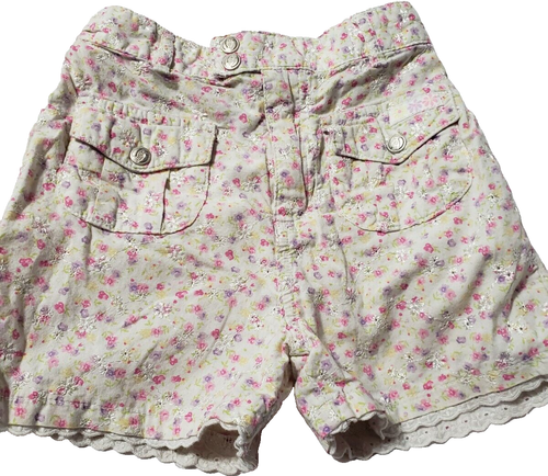 Faded Glory Girls 4T embroidered flowers on cotton floral shorts elastic zip