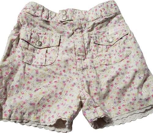 Faded Glory Girls 4T embroidered flowers on cotton floral shorts elastic zip  - Picture 1 of 5