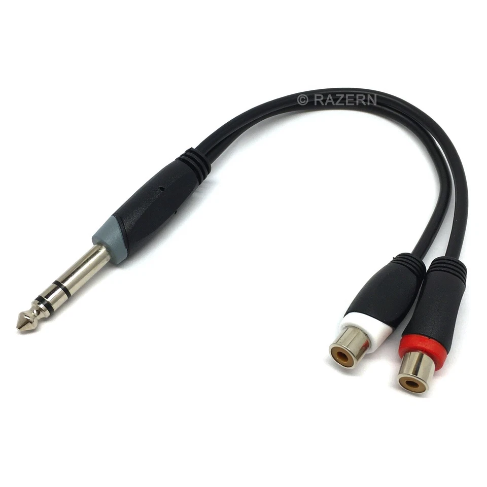NEW 6 inch 1/4 stereo male TRS plug to 2 female RCA jacks audio Y splitter cable - Image 2 of 2
