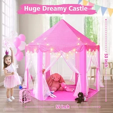 Princess Tent Girl Large Playhouse Kid Castle Play Tent Star Light 55X53'' (Dxh)