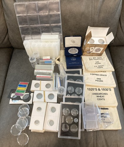Large Supplies Lot - Coin Tubes, & Holders &Canvas Bags, mount holders,air-tites