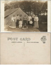 ANTIQUE RPPC REAL PHOTO POSTCARD - FAMILY AT THE TENT