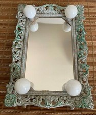 Vtg MCM Ornate Plastic Framed Lighted Makeup Mirror Stand or Wall Hang 4 Light