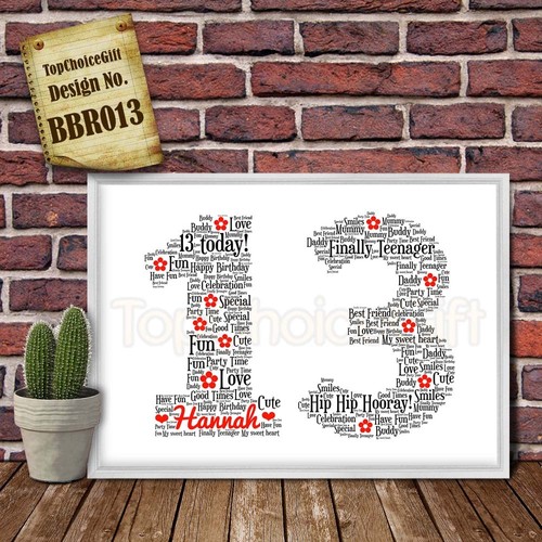 PERSONALISED Teenager's 13th Birthday Present Print wordart greeting poster gift - 第 10/19 張圖片