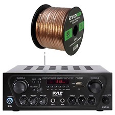 Pyle PTA24BT 2Channel Karaoke Bluetooth Stereo Amplifier Receiver Bundle w/ Wire