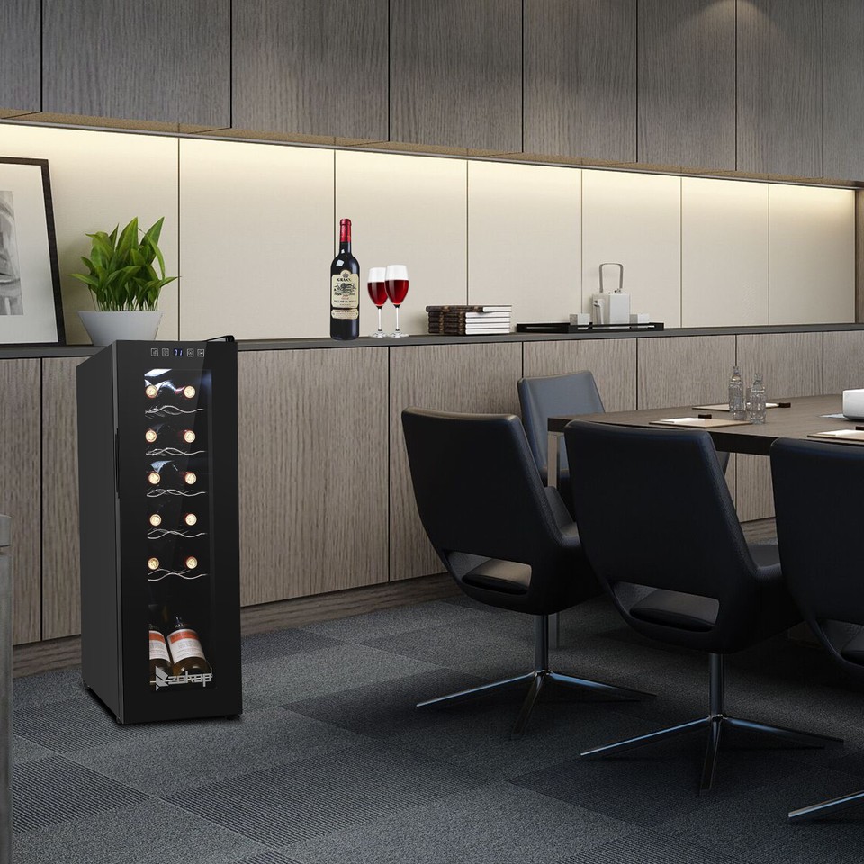 Electronic Wine Cooler 12 Bottle 115V 85W Mini Fridge Black Glass Door