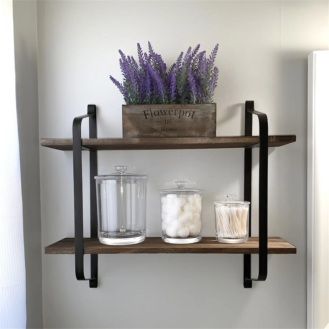2 Layer Floating Shelves Wall Mounted Display Shelves Brick Stone Concrete Wall