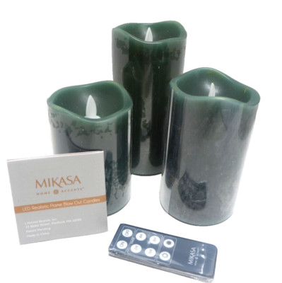 Mikasa set of 3 Assorted Flameless Blow Out Candles with Remote