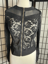 Oh Yes Black Sheer/floral Lace Zip Up Jacket