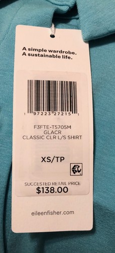 NWT EILEEN FISHER (XS) CLASSIC COLLAR GLACIER L/S FINE JERSEY STRETCH SHIRT - Picture 11 of 11