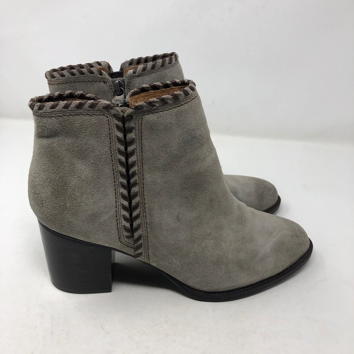 Sofft Wilton Ankle Boots Pietra Gray Coffee Leather Zip Block Heel