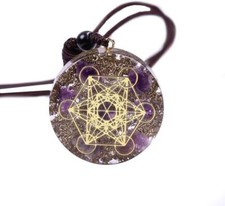 Orgone Emf Protection Metatron Cube Amethyst Necklace,Amethyst