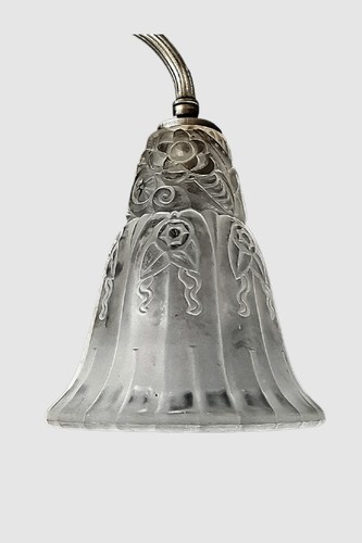 Art Deco chandelier glass by A. BOYREAU nickel plated fixture France 1930s - Picture 4 of 8