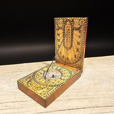 #ad Antique Style DIPTYCH POCKET SUNDIAL COMPASS $50.00